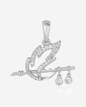 925 Silver Krishna Flute & Feather Pendant With Mossinate Diamonds