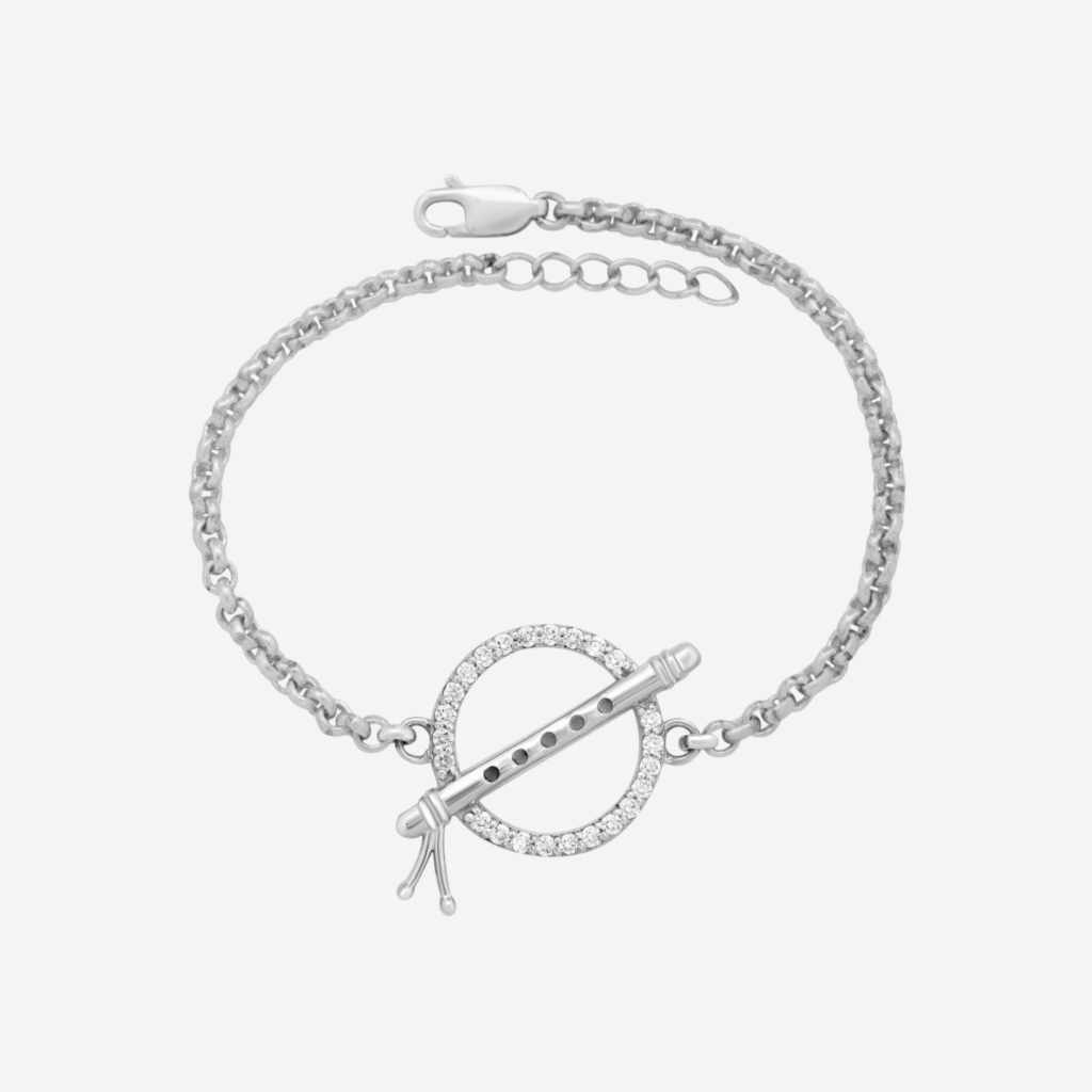 925 Silver Krishna Flute Bracelet With Mossinate Diamonds