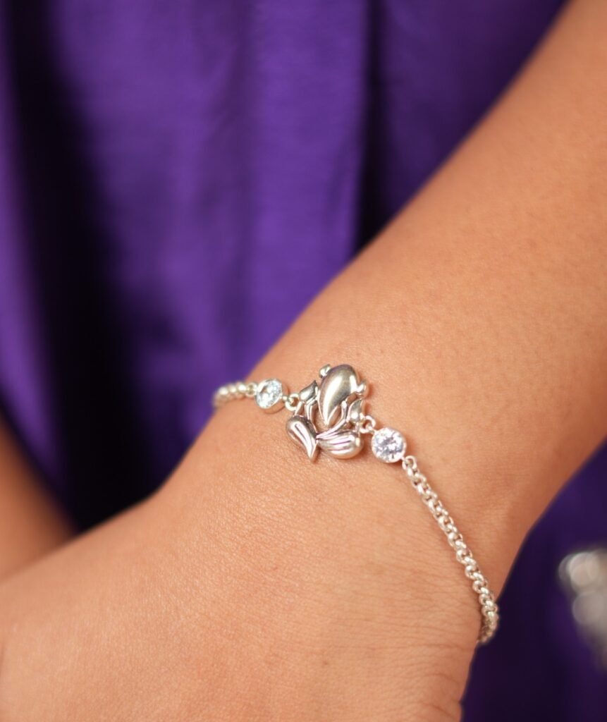 925 Silver Ganesha Bracelet With Mossinate Diamonds