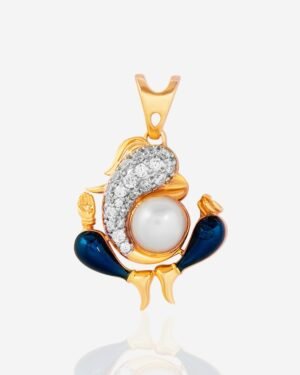 925 Silver yellow Polished Ganesh Pendant with Pearl & Mossinate Diamonds