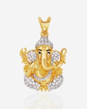 925 Silver yellow Polished Lord Ganesha Pendant With Mossinate Diamonds