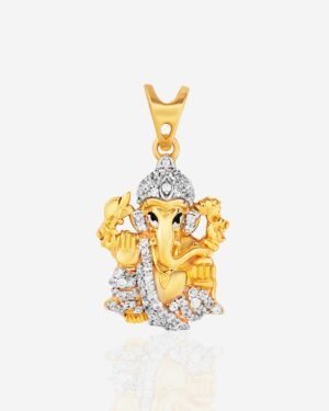 925 Silver yellow Polished Lord Ganesha Pendant With Mossinate Diamonds