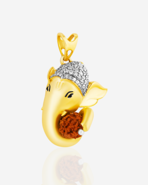 925 Silver yellow Polished Lord Ganesha Pendant mossinate diamond with Rudraksha