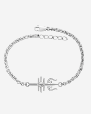 925 Silver Trishul Bracelet With Mossinate Diamonds