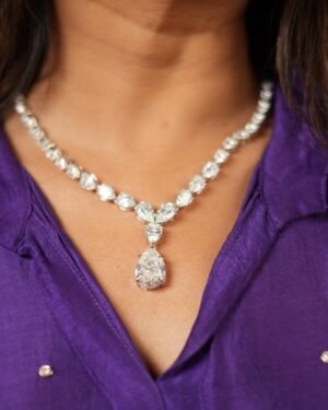 925 Silver Royal Teardrop With Mossinate Diamonds Necklace Set with Earrings