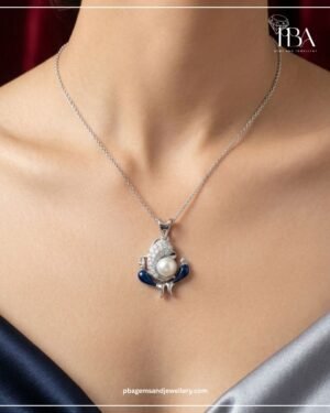 925 Silver Ganesh Pendant with Pearl & Mossinate Diamonds