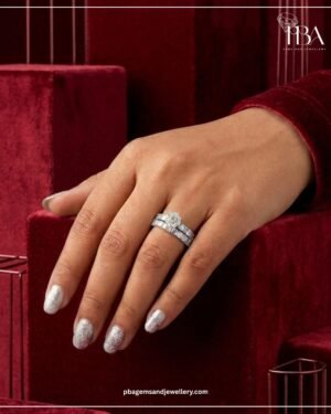 925 Silver ROUND Halo Dual-Band MOSSINATE Diamond Ring