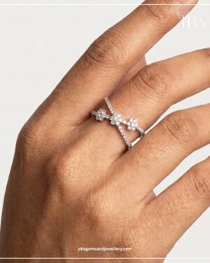 925 SILVER MOSSINATE DIAMOND Twin Bloom Open-Band Diamond Ring