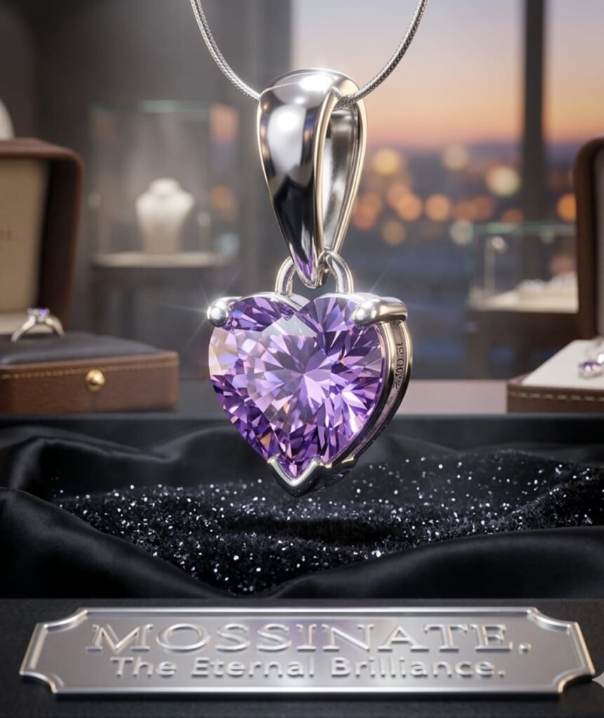 925 Silver HEART SHAPE MOSSINATE DIAMOND PENDANT