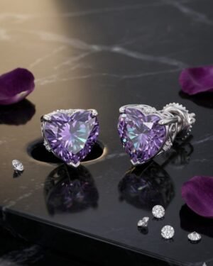 925 Silver HEART SHAPE STUDS With Mossinate Diamonds