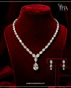 9kt/14kt/18kt WHITE Gold Royal Teardrop With Mossinate Diamonds Necklace Set with Earrings