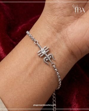 925 Silver Trishul Bracelet With Mossinate Diamonds