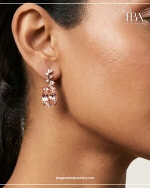 925 SILVER YELLOW POLISHED PINK OVAL SHAPE MOSSINATE DIAMOND EARRINGS