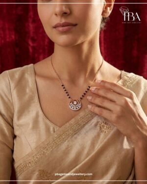 925 SILVER YELLOW POLISHED ROSE GOLD MANGASUTRA WITH MOSSINATE DIAMOND
