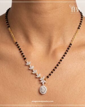 925 SILVER YELLOW POLISHED MOSSINATE DIAMOND MANGALSUTRA
