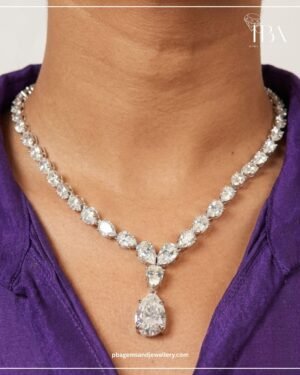 925 Silver Royal Teardrop With Mossinate Diamonds Necklace Set with Earrings