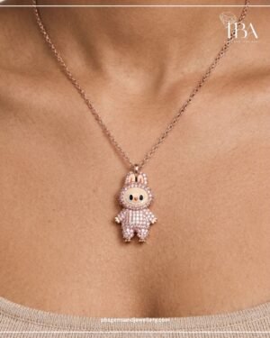 925 Silver Labubu Bunny Suit Pendant with mossinate diamonds