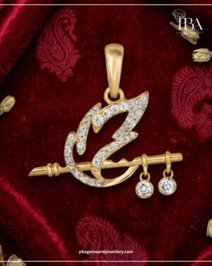 9kt/14kt/18kt Gold Krishna Flute & Feather Pendant With LAB Diamonds