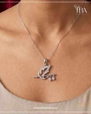 925 Silver Krishna Flute & Feather Pendant With Mossinate Diamonds