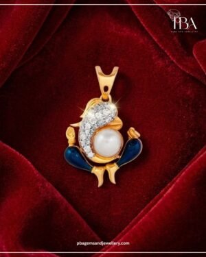 9kt/14kt/18kt Gold Ganesh Pendant with Pearl & LAB Diamonds