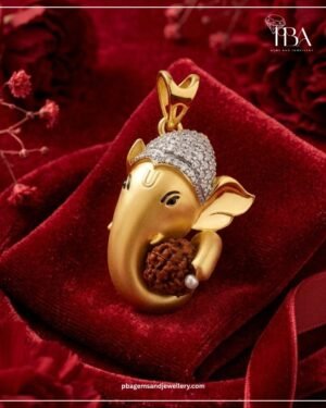9kt/14kt/18kt Gold Lord Ganesha Pendant LAB diamond with Rudraksha
