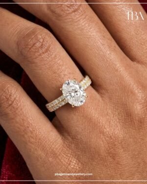 925 SILVER YELLOW POLISHED WOMENS RING WITH MOSSINATE OVAL SHAPED DIAMOND