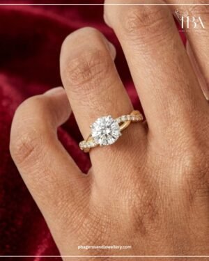 925 SILVER YELLOW POLISHED ROUND MOSSINATE DIAMOND RING