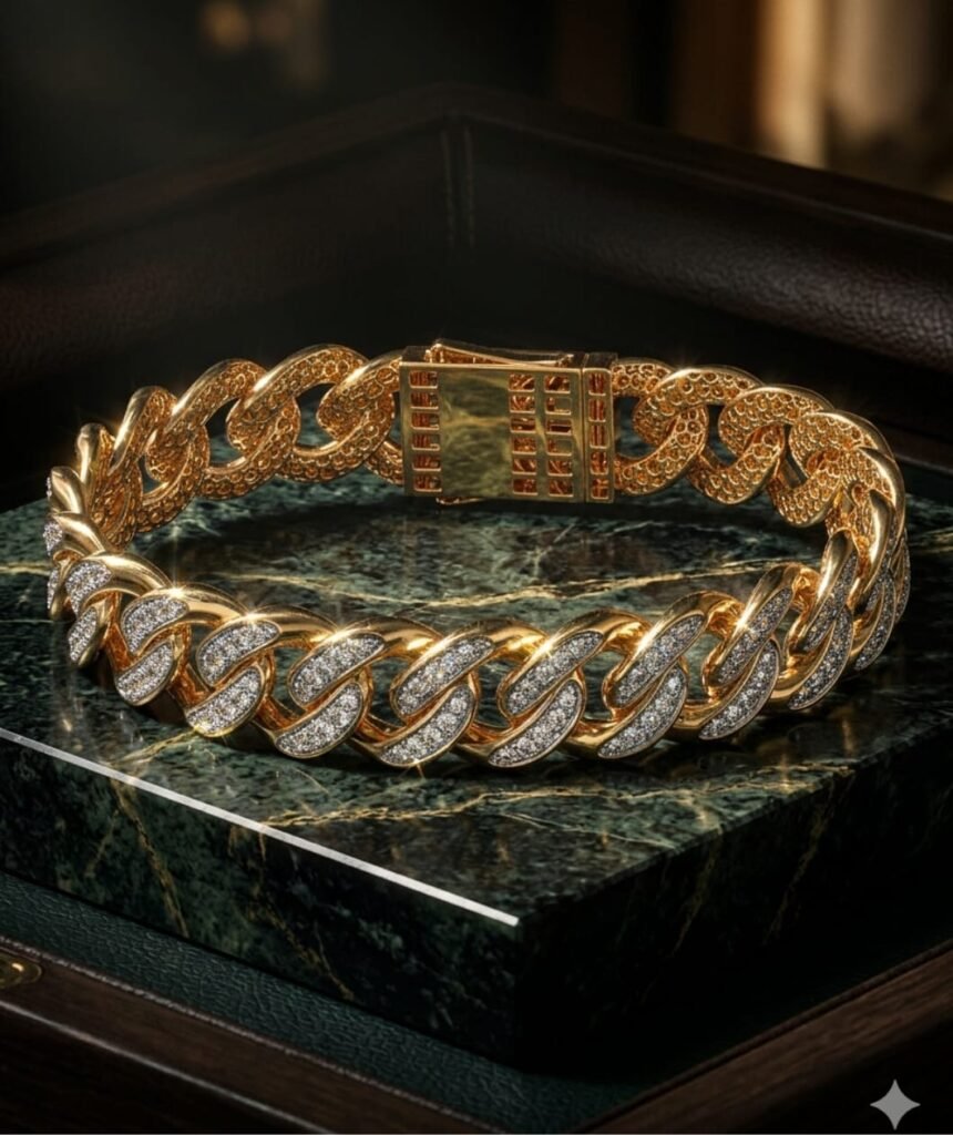 18KT GOLD MENS BRACELET WITH LAB GROWN DIAMONDS
