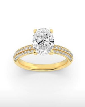 18KT YELLOW WOMENS RING WITH LAB GROWN OVAL SHAPED DIAMOND