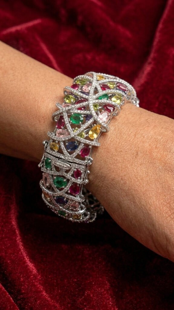 925 Silver colour Stone Bracelet