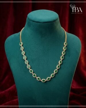925 SILVER YELLOW POLISHED NECKLACE WITH MOSSINATE & CZ DIAMOND