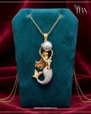 925 SILVER YELLOW POLISHED PEARL MERMAID DIAMOND PENDANT