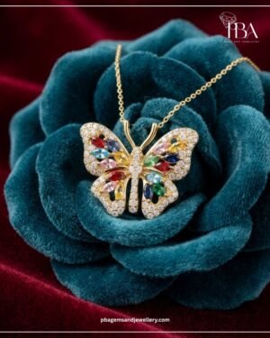 925 SILVER MULTICOLOR BUTTERFLY MOISSANITE & CZ DIAMOND PENDANT