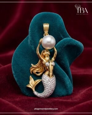 925 SILVER YELLOW POLISHED PEARL MERMAID DIAMOND PENDANT